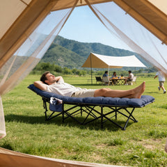 Sekey Feldbett Klappbar 190 × 71 × 35 cm – Campingbett mit 7 cm Matratze, Campingliege & Angelliege bis 200 kg, Faltbares Gästebett aus 1200D Oxford-Gewebe für Camping, Garten & Outdoor, Dunkelblau