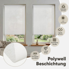 Sekey Klemmfix Seitenzugrollo in Leinenoptik Weiß – Lichtdurchlässiges Rollo ohne Bohren mit Klemmträgern & Schraubmontage, Uni Fensterrollo aus Papier-Polyester-Stoff