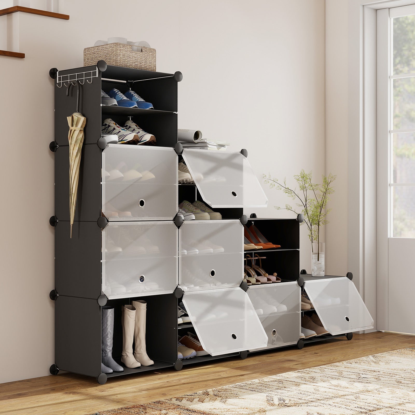 Sekey Schuhschrank Schwarz – Modulares Stecksystem, stabil & platzsparend, ideal für Flur & Kleiderschrank Sekey