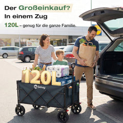 Sekey Bollerwagen Faltbar 120L – bis 100kg belastbar, Geländetauglicher Handwagen mit Bremse & verstellbarer Zugstange (83–103 cm), klappbar & kompakt für Camping, Einkauf & Transport, 4029 Pro, 4030