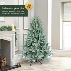SALCAR Artificial Christmas tree made of PE &amp; invisible PVC tips – Natural grey-green fir with quick-assembly folding system &amp; stable metal stand (150 cm / 180 cm / 210 cm)
