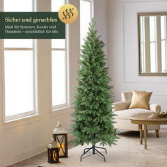 Salcar Künstlicher Weihnachtsbaum 180 cm Slim – Schmaler Tannenbaum in Pencil-Form, realistische Nadeln aus PE & PVC, platzsparend & langlebig