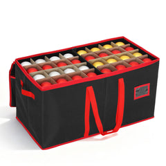 Salcar Schwarze Aufbewahrungsbox für 128 Weihnachtskugeln Faltbare Christbaumkugel-Box 64,8×32,3×34,2 cm mit 128 Fächern, Tragegriffen & Doppelreißverschluss