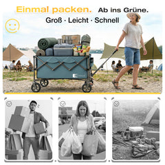 Sunula Faltbarer Bollerwagen 120 kg – 150L Handwagen mit Geländerädern, Bremsen & Einhandgriff, 3024