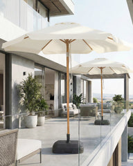 Sekey Sonnenschirm 200 cm Balkon Holzoptik mit Neigungsfunktion, UPF 50+, Doppel-Seilzug, stabiler Eisenmast & 6 Stahlstreben – für Balkon & Terrasse