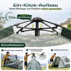 Sekey 2-Personen Campingzelt mit Hydraulik Pop-up System – Wurfzelt wasserdicht PU3000+, UV50+ Schutz, 2-in-1 Kuppelzelt mit Vorzelt & Markise für Outdoor & Familie