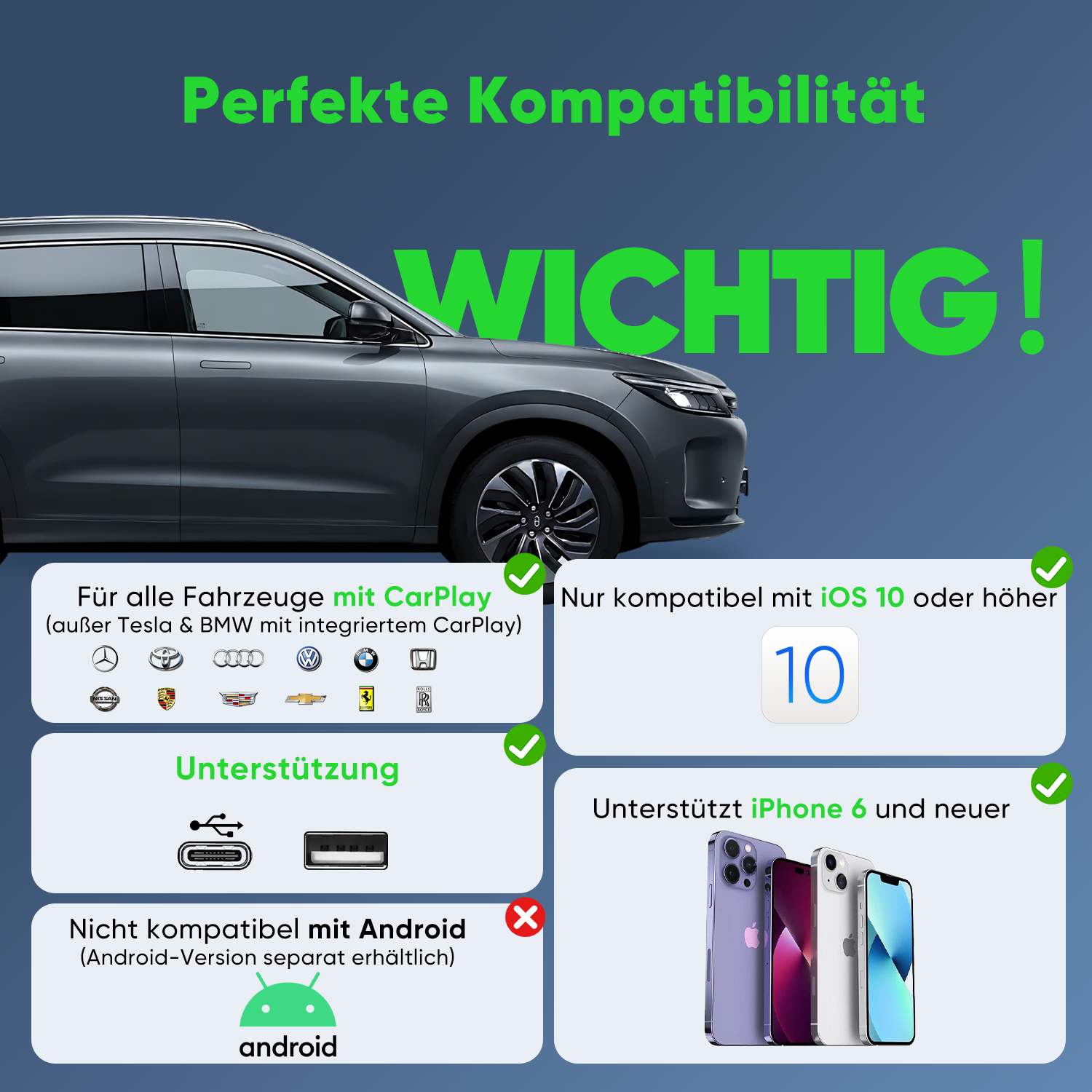 Salcar Wireless CarPlay Adapter für iPhone – Dualband 5,8 GHz, Verzögerungsfrei, Plug & Play Dongle für kabelloses CarPlay, kompatibel mit iPhone 6 & iOS 10+ Salcar