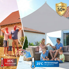 Sunula Sonnensegel wasserdicht ohne Mittelnaht – PES 160g/m², UV-Schutz 95% UPF50+, reißfest & wetterfest mit Lotus-Effekt, Rechteckig für Balkon, Terrasse & Garten (Hellgrau)