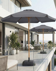 Sekey Sonnenschirm 200 cm Balkon Holzoptik mit Neigungsfunktion, UPF 50+, Doppel-Seilzug, stabiler Eisenmast & 6 Stahlstreben – für Balkon & Terrasse