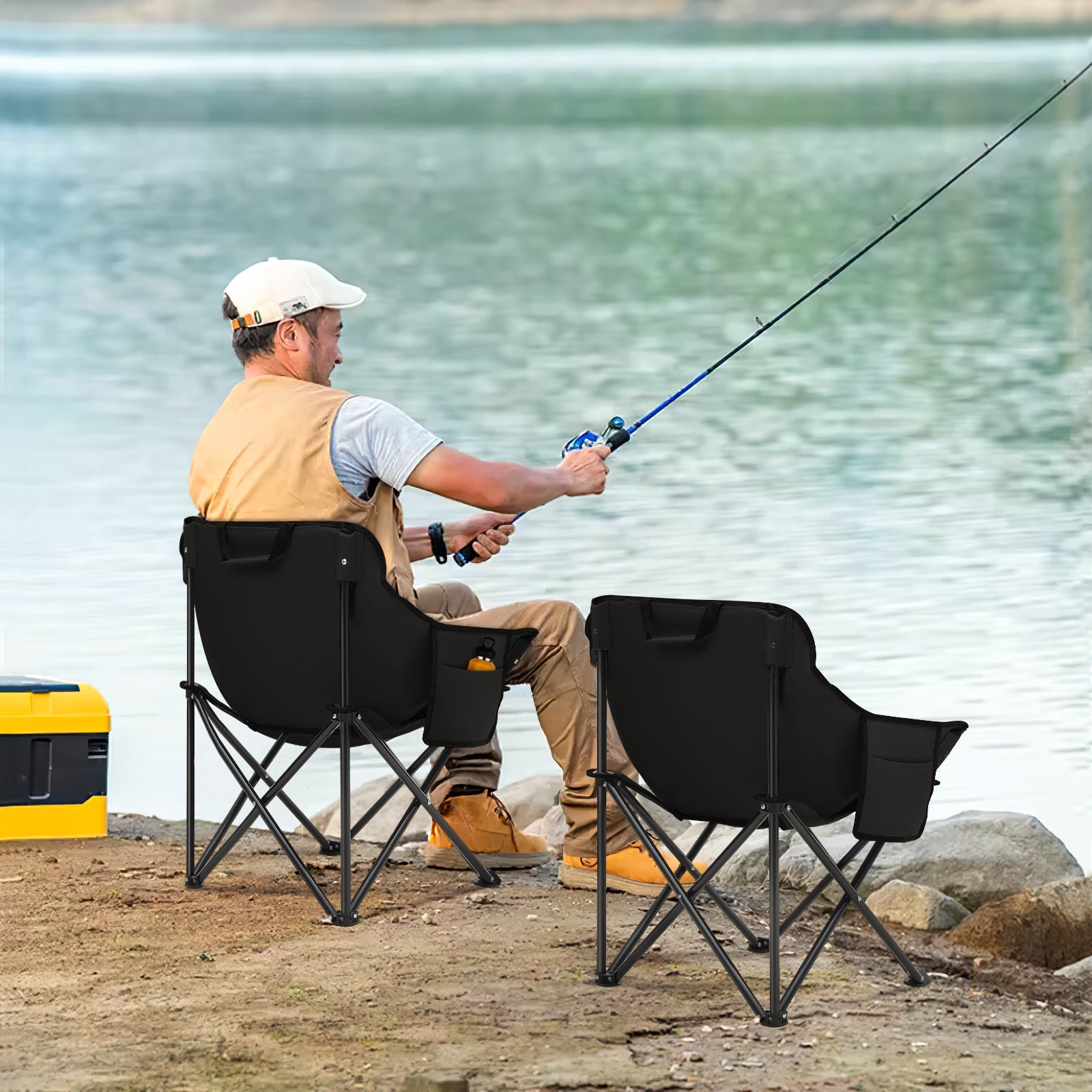 Sunula Campingstuhl Faltbar Ultraleicht, 1/2 Stück, Tragbar mit Tragetasche und Seitentaschen, 100 kg Belastbar, Rutschfeste Füße, Mondstuhl Design, Für Camping, Angeln, Picknick, Garten, Strand, 600D Oxford-Stoff Sekey