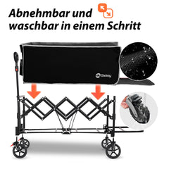 Sunula Faltbarer Bollerwagen 3025 mit Verlängerter Ladefläche, 150 kg Tragkraft, Extra Lang, Mit Bremse, Getränkehaltern & Geländereifen – Für Strand, Camping, Garten, Einkauf Sunula