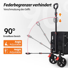Sunula Faltbarer Bollerwagen 3025 mit Verlängerter Ladefläche, 150 kg Tragkraft, Extra Lang, Mit Bremse, Getränkehaltern & Geländereifen – Für Strand, Camping, Garten, Einkauf Sunula
