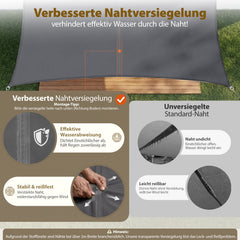 Sekey Sonnensegel Rechteckig – Dunkelgrau, Wasserdicht, 160 g/m² PES, Nahtversiegelt & Reißfest, 95% UV-Schutz, Wetterfest für Balkon, Terrasse & Garten