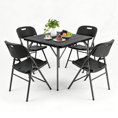 Sekey 5-tlg. Gartengarnitur für 4 Personen, Klappbarer Gartentisch mit 4 Klappstühlen, Wetterfeste Gartenmöbel, Platzsparendes Balkonmöbel-Set für Terrasse, Balkon & Garten, Schwarz