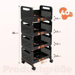SekeyRollwagen schwarz 25 cm breit, Küchenwagen mit 4 oder 5 Ebenen, Servierwagen mit Rollen, Metall Aufbewahrungsregal, flexibel einstellbar, 360° Rollen mit Bremse