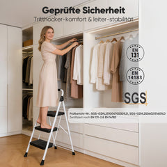 Sekey Klappbare Trittleiter 2 oder 3 Stufen – Haushaltsleiter aus Stahl mit breiten rutschfesten Kunststoffstufen, SGS EN131-2 & EN14183 geprüft, bis 150 kg belastbar