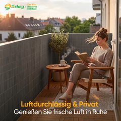 Sekey Balkon Sichtschutz in Dunkelgrau – Moderne Sichtschutzmatte in Holz-Optik, Wetterfest, Wasserdicht, UV-beständig & Schimmelfrei, Windschutz für Balkon, Garten & Terrasse inkl. Kabelbinder