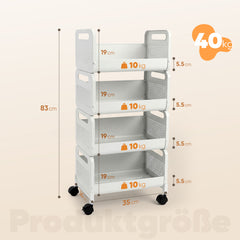Sekey Rollwagen 25 cm breit, Küchenwagen mit 4 Ebenen/5 Ebenen, Servierwagen mit Rollen, Metall Aufbewahrungsregal, flexibel einstellbar, 360° drehbare Rollen mit Bremse