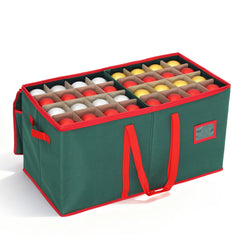Salcar Grüne Aufbewahrungsbox für 128 Weihnachtskugeln – Faltbare Christbaumkugel-Box 64,8×32,3×34,2 cm mit 128 Fächern, Tragegriffen & Doppelreißverschluss