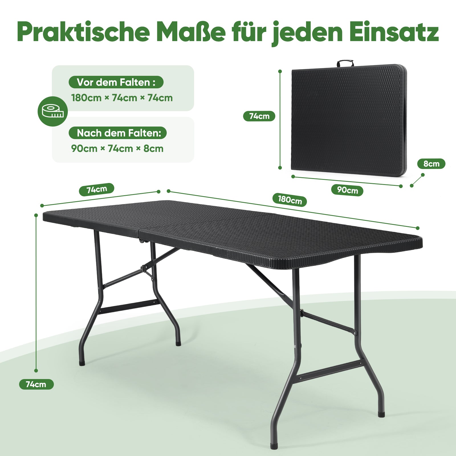 Sekey Klapptisch Gartentisch klappbar – Rattan-Optik/Glatt, wetterfest & tragbar, ideal für Balkon, Garten & Party Sekey