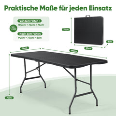 Sekey Klapptisch Gartentisch klappbar – Rattan-Optik/Glatt, wetterfest & tragbar, ideal für Balkon, Garten & Party Sekey