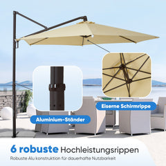 Sekey Ampelschirm 300 cm Aluminium Sonnenschirm mit 360° Drehung, Neigefunktion, UV50+ Schutz Sekey