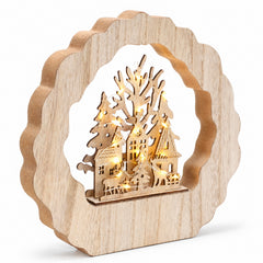Salcar LED Schwibbogen aus Holz, 3D Weihnachtsdeko mit Weihnachtsdorf, 20 warmweiße LEDs, batteriebetriebener Lichterbogen für Fensterbank, Regal & Sideboard