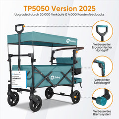 Sekey 150KG Faltbarer Bollerwagenmit Dach, Bollerwagen Kinder Handwagen, 5050