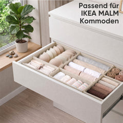 Sekey Aufbewahrungsboxen Set 6er Set aus Vliesstoff – Faltbare Stoffboxen Organizer für Schubladen & Regale, Beige, Größenmix S für Kleidung, Unterwäsche & Accessoires
