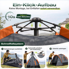 Sekey 2-Personen Campingzelt mit Hydraulik Pop-up System – Wurfzelt 2-in-1, wasserdicht PU3000+, UV50+ Schutz, Kuppelzelt mit Vorzelt & Markise für Outdoor & Familie, Grau