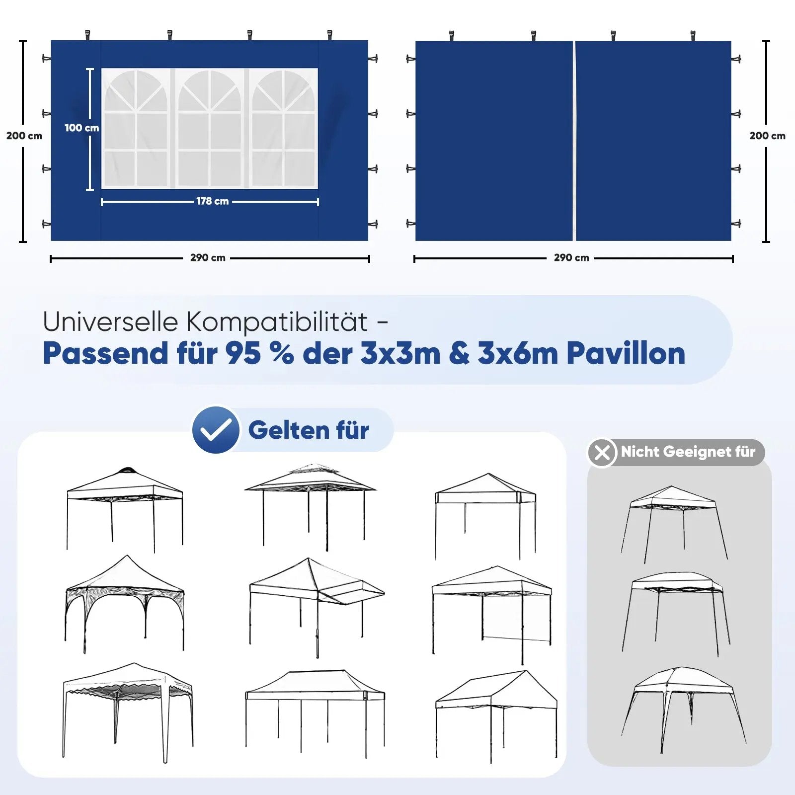 Sekey 3×3m Seitenwand für Pavillon, 2er Set, mit Reißverschlussv und Fenster Sekey