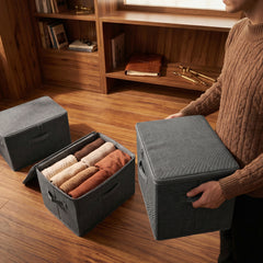 Sekey Aufbewahrungsboxen mit Deckel & Griffen – Faltbare Stoffboxen Organizer 50×30×30 cm, stapelbar für Kleiderschrank & Regal – 3er/6er Set, Anthrazit
