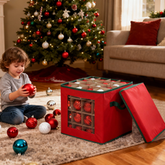 Salcar Aufbewahrungsbox für 64 Weihnachtskugeln – Faltbare Weihnachtsdeko-Box 30,5 cm mit Fächern & flexiblen Trennwänden, Transparentes Sichtfenster