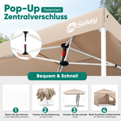 Sekey 3x3 m Faltpavillon mit 4 Seitenteilen