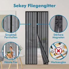 Sekey Magnet Fliegengitter Tür aus Polyester, mit Bändern, Schwarz Sekey
