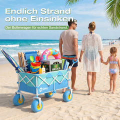 Sekey Bollerwagen faltbar mit Luftreifen 23×10 cm – Strand Bollerwagen klappbar bis 200 kg, 200L Transportwagen für Strand, Camping & Familie, 4032