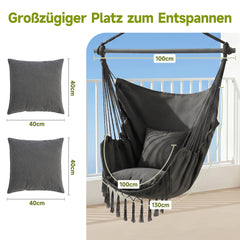 Sekey Hängesessel mit 2 Kissen & Seitentasche – Boho Hängestuhl für Balkon, Garten & Indoor – Anthrazit