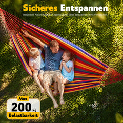 Sekey Doppelhängematte mit Karabinern & Baumwoll-Tragetasche – Outdoor Hängematte für 2 Personen, bis 200 kg belastbar, inkl. Aufhängeset für Garten, Balkon, Terrasse & Camping