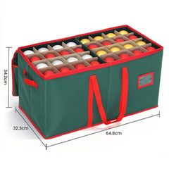 Salcar Grüne Aufbewahrungsbox für 128 Weihnachtskugeln – Faltbare Christbaumkugel-Box 64,8×32,3×34,2 cm mit 128 Fächern, Tragegriffen & Doppelreißverschluss