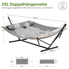 Sekey Hängemattengestell mit Doppelhängematte – Hängematte mit Gestell für 2 Personen, mit Kissen, bis 200 kg belastbar, für Garten, Balkon & Outdoor
