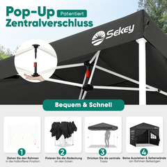 Sekey 3x3 m Faltpavillon mit 4 Seitenteilen
