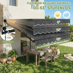 Sekey Gelenkarmmarkise 250x200 cm mit Handkurbel – 0–53° stufenlos neigbar, Doppel-Stahlseilzug, 280g/m² wasserdichtes Polyester, UV50+ Sonnenschutz für Balkon, Terrasse & Garten