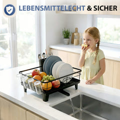 Sekey Abtropfgestell Geschirr – Platzsparender Spülbecken-Abtropfständer mit Besteckablage, Schwarzes Edelstahl-Geschirrabtropfgestell für Küche