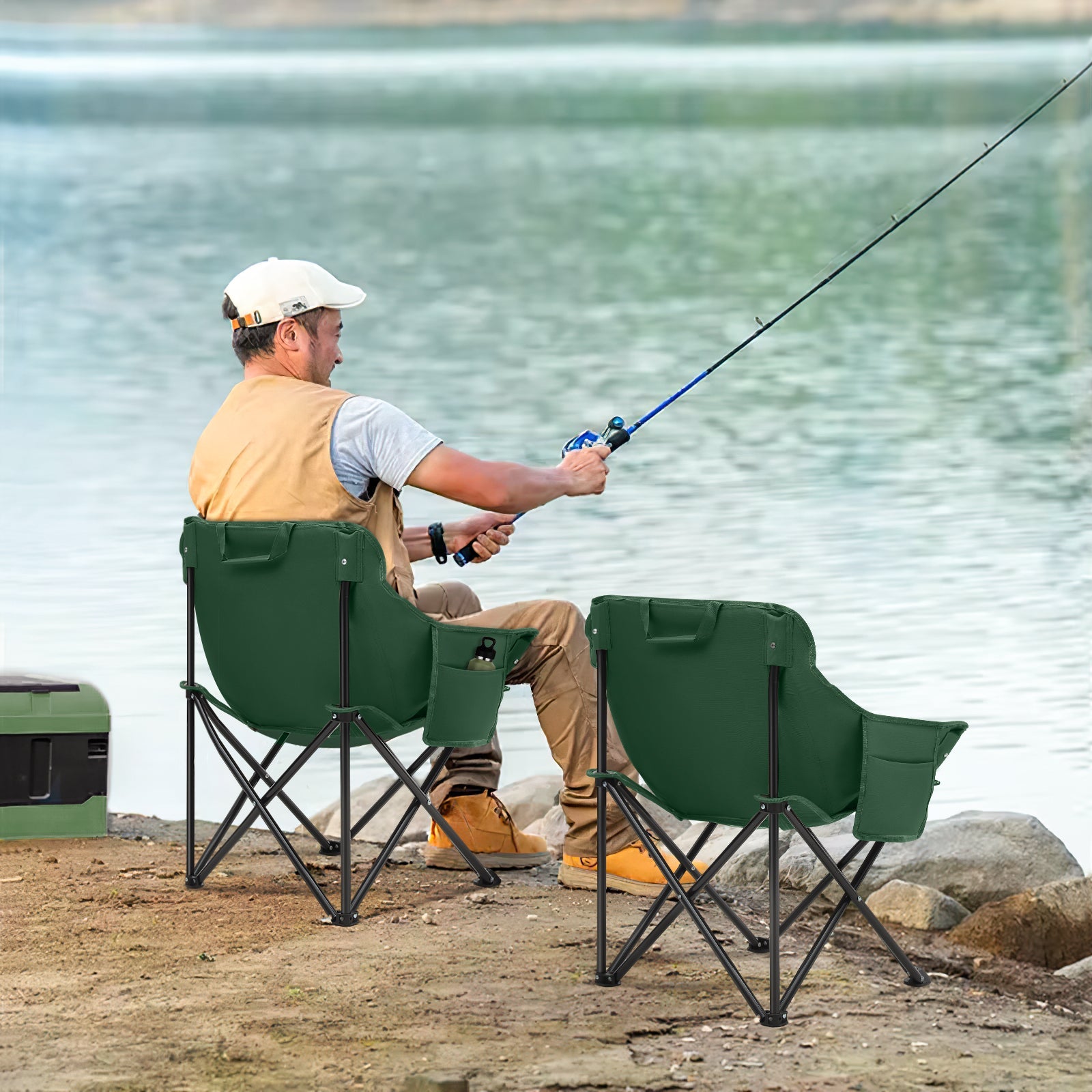 Sunula Campingstuhl Faltbar Ultraleicht, 1/2 Stück, Tragbar mit Tragetasche und Seitentaschen, 100 kg Belastbar, Rutschfeste Füße, Mondstuhl Design, Für Camping, Angeln, Picknick, Garten, Strand, 600D Oxford-Stoff Sekey