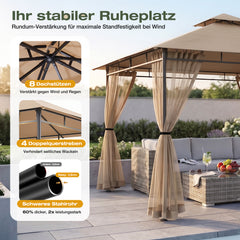 Sekey Garten Pavillon 3x3 m, Gartenzelt mit Moskitonetz, Atmungsaktives Doppeldach 160g/㎡ Polyester