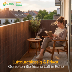 Sekey Balkon Sichtschutz in Holz-Optik Braun – Wetterfeste Sichtschutzmatte aus Kunststoff, Wasserdicht, UV-beständig & Schimmelfrei, Windschutz für Balkon, Garten & Terrasse inkl. Kabelbinder
