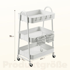 Sekey Rollwagen Küche 30 cm – Schmaler Servierwagen aus Metall mit Rollen, 3 Ablagen, 2 Metallkörben & 4 Haken