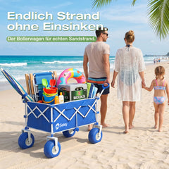 Sekey Bollerwagen faltbar mit Luftreifen 23×10 cm – Strand Bollerwagen klappbar bis 200 kg, 200L Transportwagen für Strand, Camping & Familie, 4032