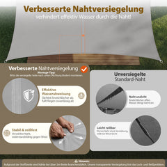 Sekey Sonnensegel Rechteckig – Hellgrau, Wasserdicht, 160 g/m² PES, Mit Naht & Reißfest, 95% UV-Schutz, Wetterfest für Balkon, Terrasse & Garten