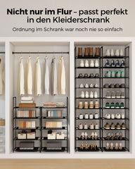 Sekey Schuhregal mit 10 Ebenen – Schmal, stabil & platzsparend, Metallgestell mit Vliesstoffablagen, ideal für Flur & kleine Räume SEKEYMALL